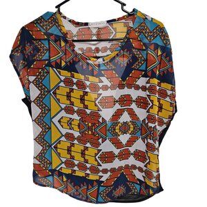 Milkyway Geometric Sheer Top Womens Size Medium Dolman Sleeve Blouse Open Back